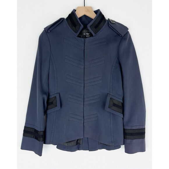 Zara‎ Jacket Womens Small Navy Blue Black Military Style Steampunk Blazer Coat - Picture 1 of 16